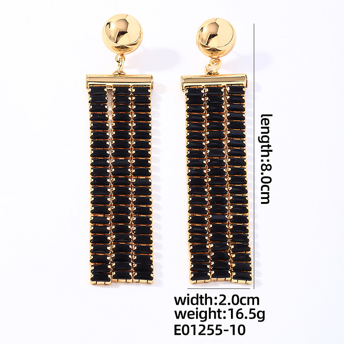 1 par de pendientes colgantes chapados en oro blanco con incrustaciones rectangulares redondas brillantes y brillantes