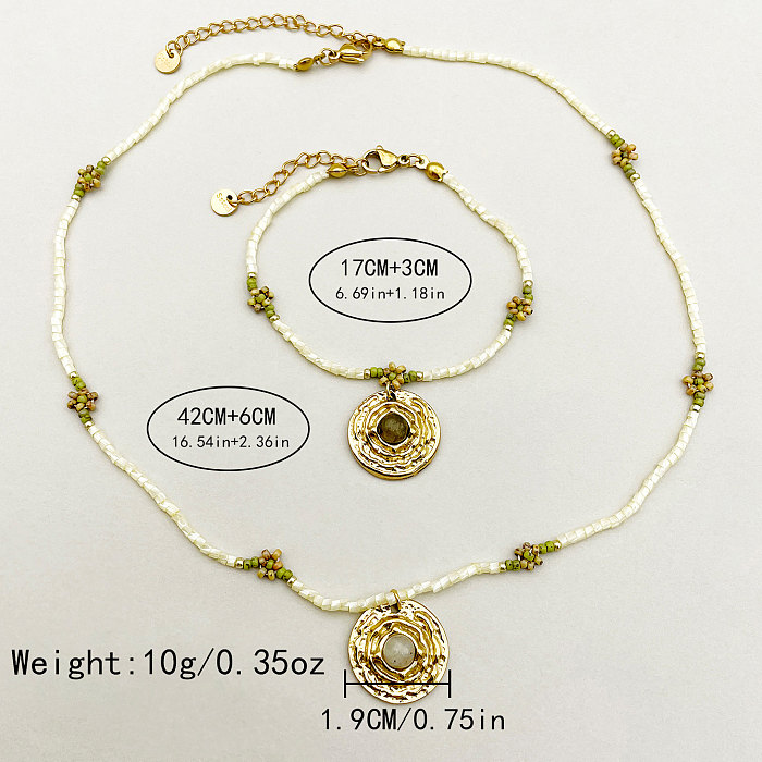 Collar de pulseras chapadas en oro de piedra Natural con incrustaciones de chapado de cuentas de acero inoxidable con flor redonda de estilo Simple informal