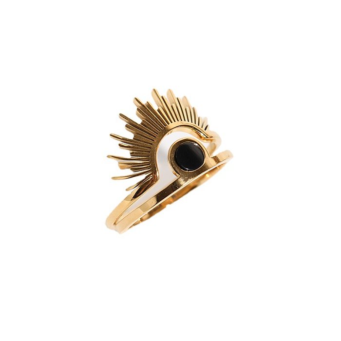 Retro exagerado punk olho chapeamento de aço inoxidável incrustação zircão anel aberto banhado a ouro 18K
