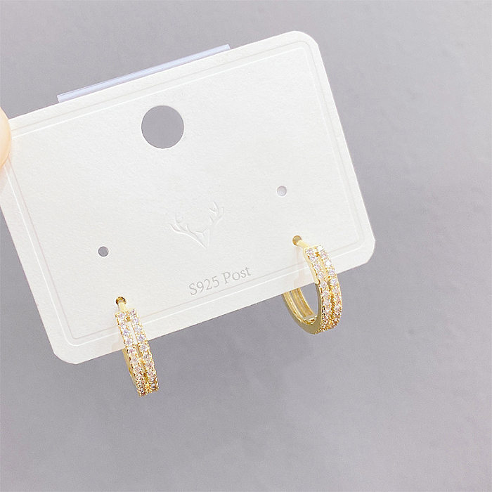 Simple Style Geometric Copper Inlay Zircon Hoop Earrings 1 Pair