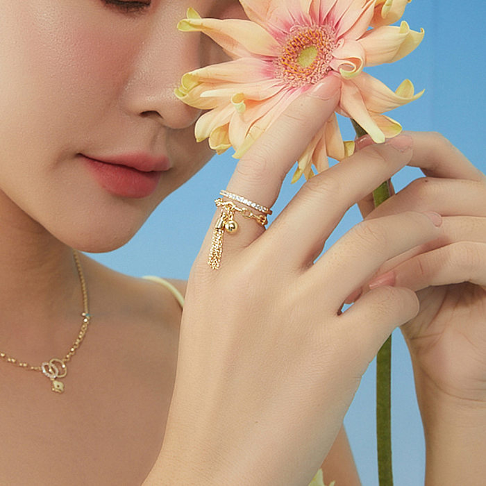 Anéis abertos de pedras preciosas com incrustações geométricas de cobre streetwear
