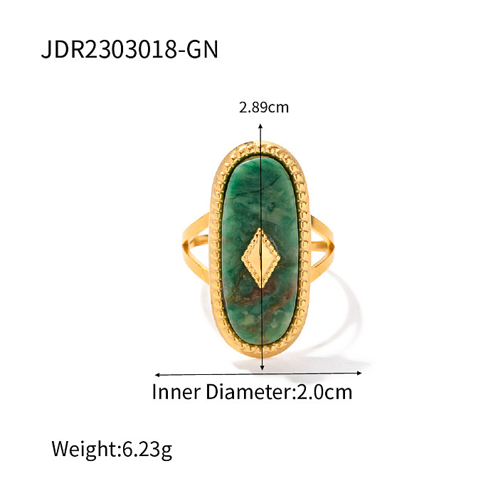 INS Style Simple Style Oval Stainless Steel Plating Inlay Natural Stone 18K Gold Plated Rings