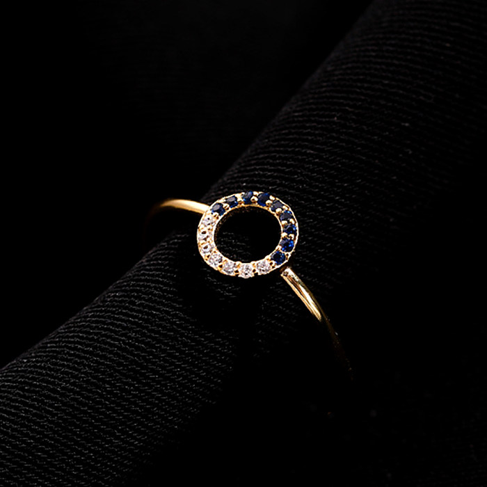 Anillos de cobre redondos a la moda, anillos de cobre de circón huecos chapados en oro, 1 pieza