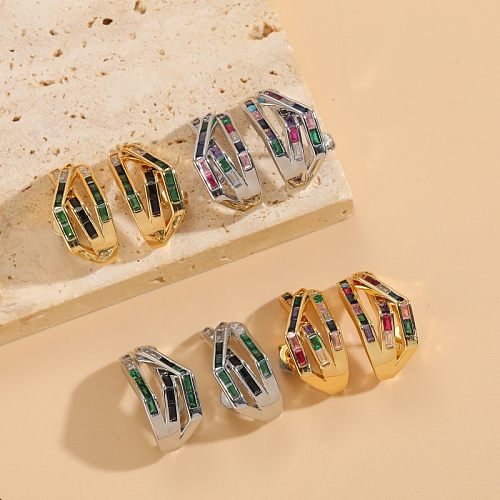1 Pair Elegant Color Block Plating Inlay Copper Zircon 14K Gold Plated Ear Studs