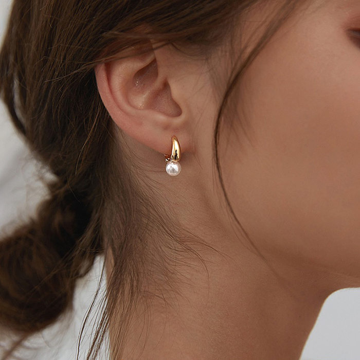 1 Pair Solid Color Plating Inlay Copper Pearl 18K Gold Plated Earrings