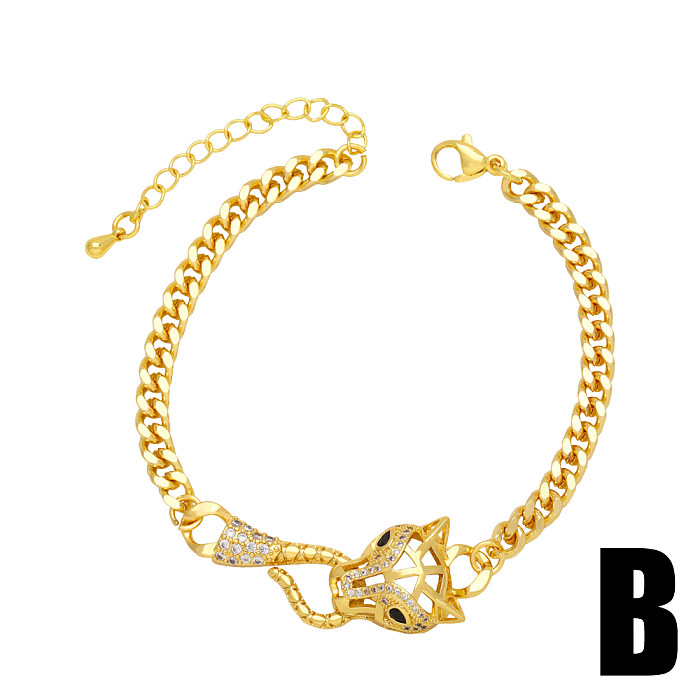 IG Style Hip-Hop Animal Snake Copper Plating Inlay Zircon 18K Gold Plated Bracelets