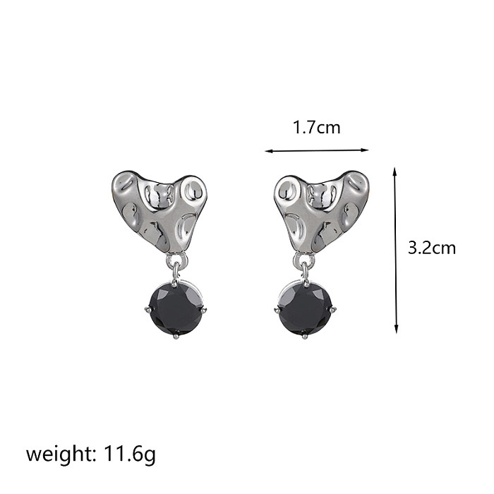 Boucles d'oreilles pendantes en forme de cœur, Style Simple, incrustation de cuivre, Zircon plaqué argent, 1 paire