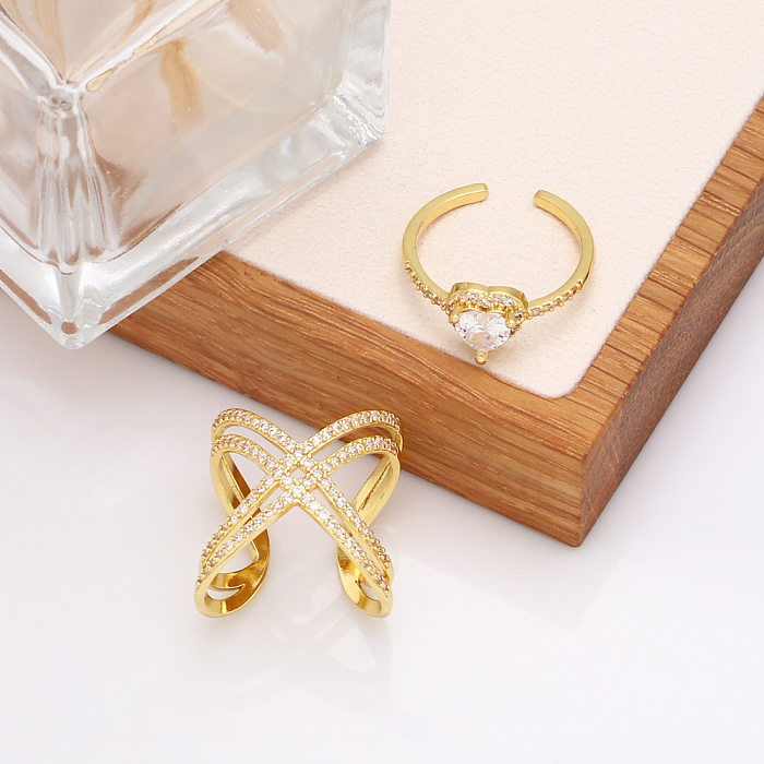 Simple Style Heart Shape Copper Open Ring Plating Zircon Copper Rings