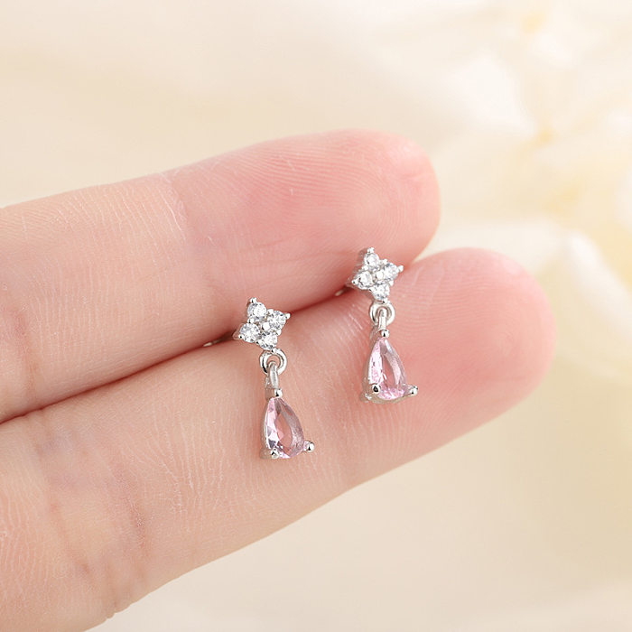Elegant Water Droplets Copper Plating Zircon Drop Earrings 1 Pair