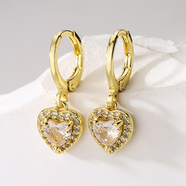 Fashion Heart Shape Copper Plating Zircon Earrings 1 Pair