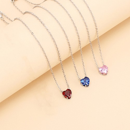 Casual Heart Shape Iron Copper Plating Inlay Glass Zircon White Gold Plated Necklace