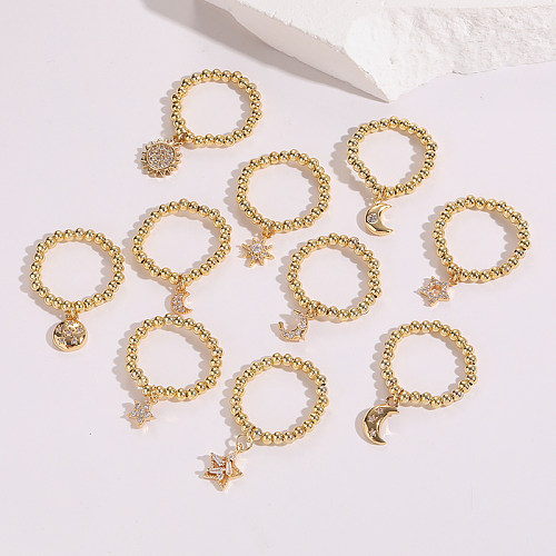 Fashion Sun Star Moon Copper Gold Plated Zircon Rings 1 Piece