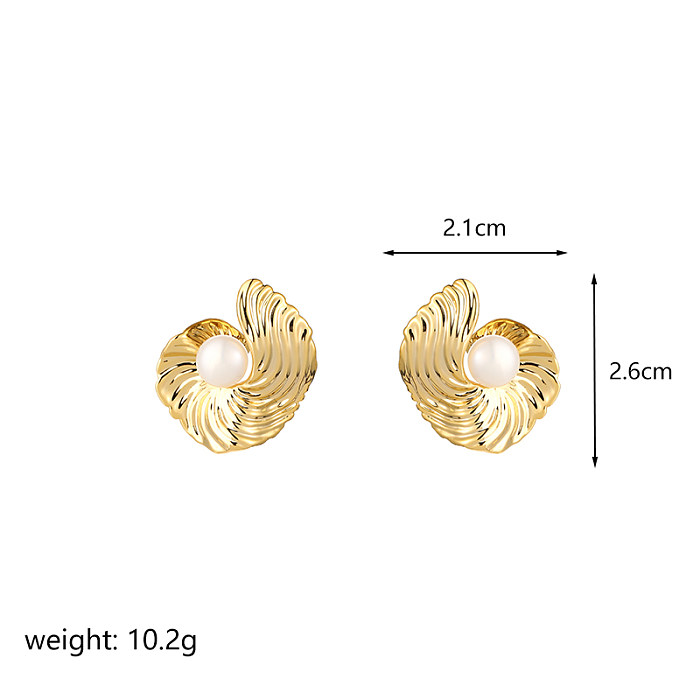 1 Pair IG Style Simple Style Solid Color Water Ripples Plating Inlay Copper Pearl 18K Gold Plated Silver Plated Ear Studs