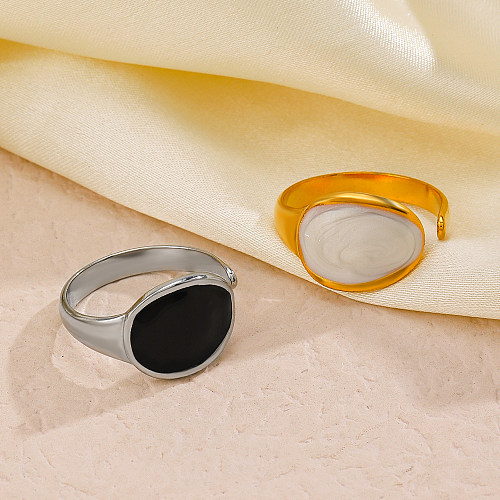 Émail ovale d'acier inoxydable de style simple plaquant les anneaux ouverts plaqués par or 18K
