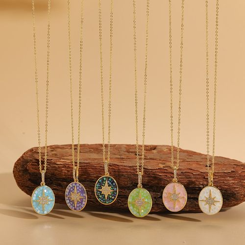 Simple Style Commute Oval Copper Plating Inlay Zircon 14K Gold Plated Pendant Necklace