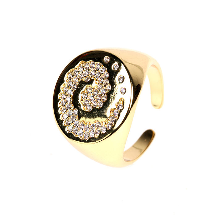 Offene Ringe im schlichten Stil mit Konstellation, Kupferbeschichtung, Inlay aus Zirkon, 18 Karat vergoldet