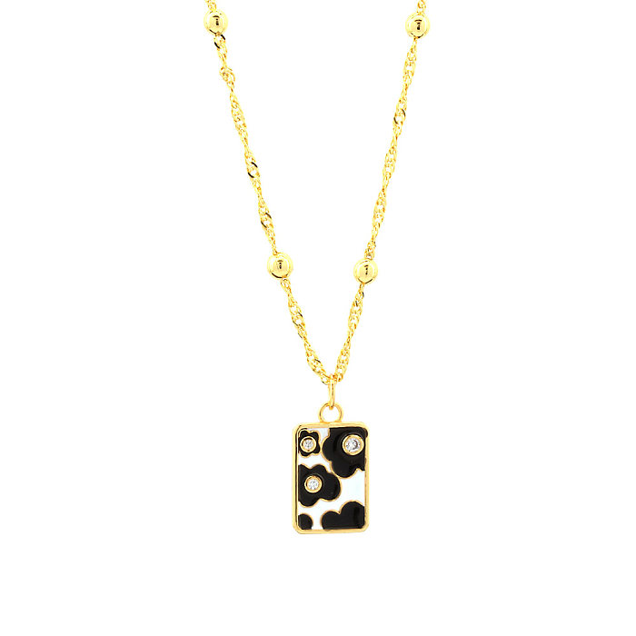 Simple Style Square Copper 18K Gold Plated Zircon Pendant Necklace In Bulk