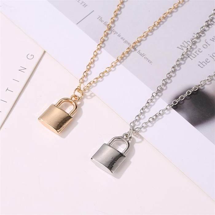 Stylish Metal Plated Lock Necklace NHDP153051