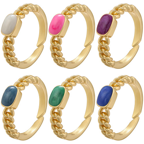 Elegante offene Ringe im Vintage-Stil, rund, oval, Kupfer-Emaille-Beschichtung, Zirkoneinlage, 18 Karat vergoldet