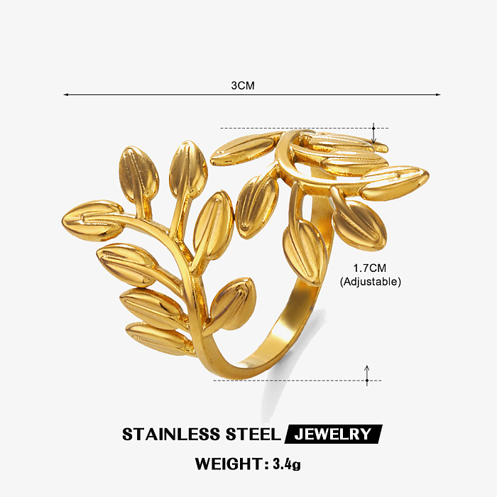 IG Style Leaves Stainless Steel Plating 18K Gold Plated Open Rings