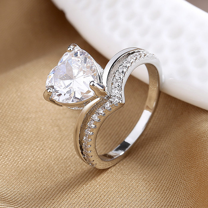 IG Style Heart Shape Copper Inlay Zircon Rings