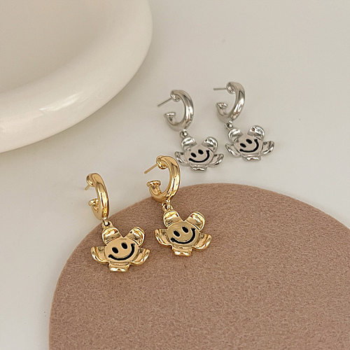 1 paire de boucles d'oreilles en cuivre plaqué fleur, Style Simple et décontracté, visage Smiley