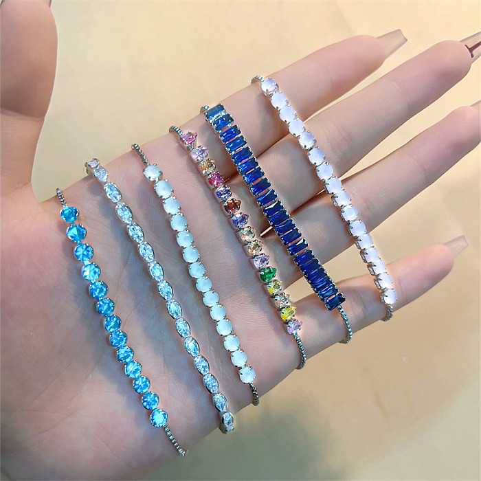 Vintage Style Simple Style Shiny Round Square Water Droplets Copper Plating Inlay Zircon White Gold Plated Bracelets