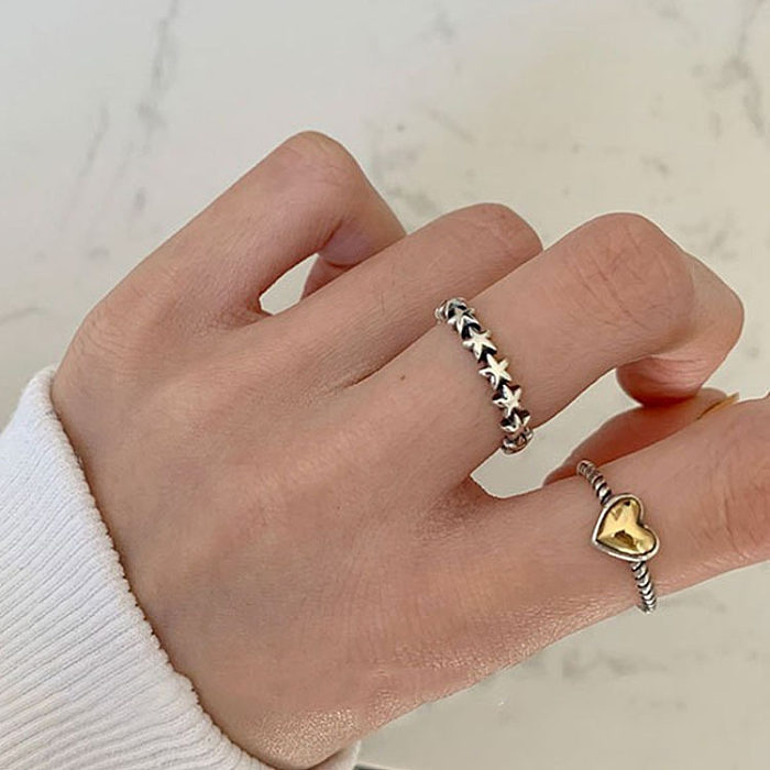 Offener Ring im einfachen Retro-Stil mit Stern- und Herzform und Kupferbeschichtung