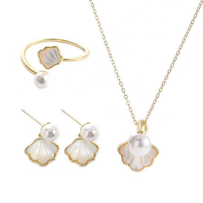 Bagues, boucles d'oreilles et collier pour femmes, Style Simple, feuille de Ginkgo, incrustation de perles en cuivre