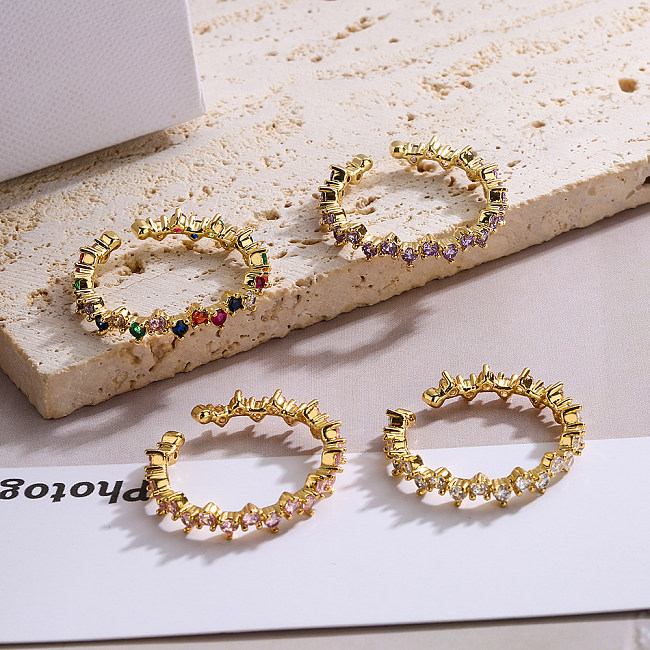 Einfache, schlichte Streetwear-Ringe mit geometrischer Kupferbeschichtung, Inlay, Zirkon, 18 Karat vergoldet, offene Ringe