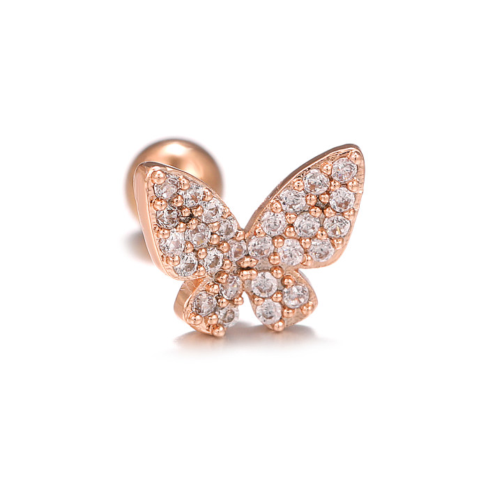 1 Piece Simple Style Flower Plating Inlay Brass Zircon 18K Gold Plated White Gold Plated Ear Studs