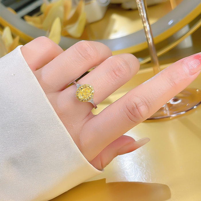 Elegant Shiny Geometric Copper Inlay High Carbon Diamond Open Ring