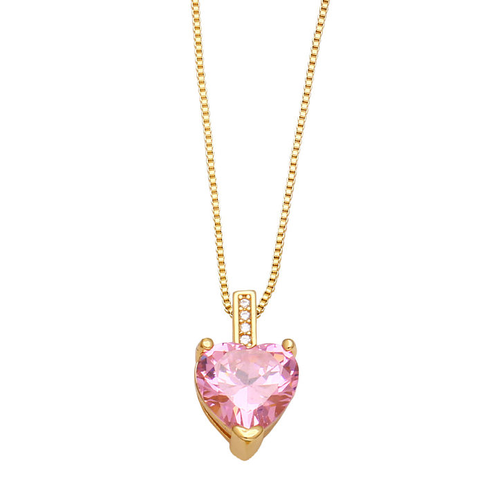 Fashion Heart Shape Copper Necklace Inlay Zircon Copper Necklaces