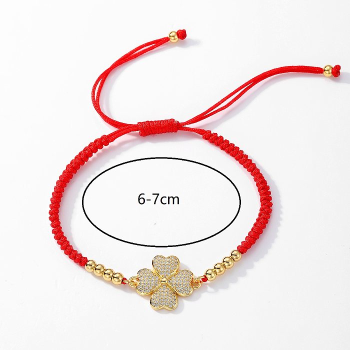 Chinoiserie Simple Style Classic Style Four Leaf Clover Devil'S Eye Palm Copper Knitting Plating Inlay Zircon 18K Gold Plated Bracelets Drawstring Bracelets
