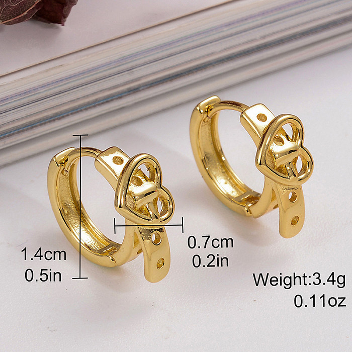 1 paire de boucles d'oreilles en cuivre plaqué or 18 carats, Style Simple, en forme de cœur