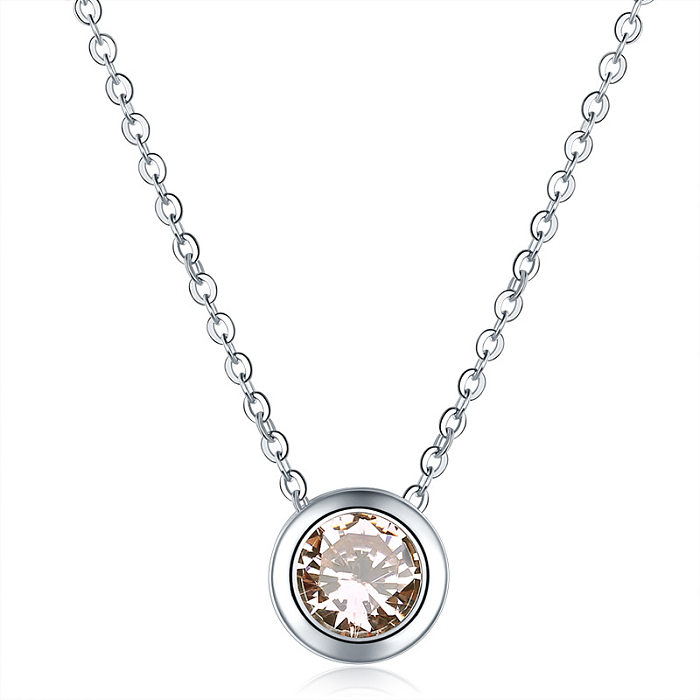 Simple Style Round Copper Plating Inlay Zircon White Gold Plated Pendant Necklace