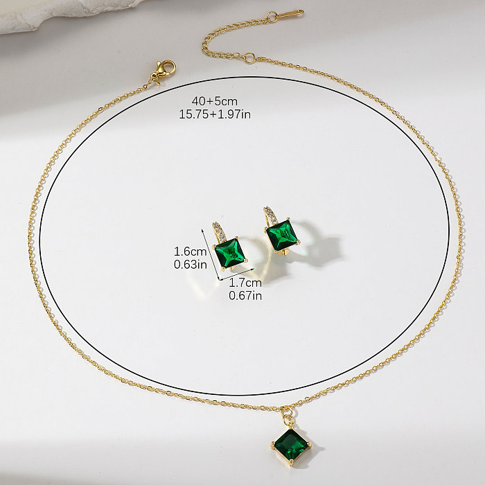 Ensemble de bijoux plaqué or Zircon avec incrustation de cuivre carré brillant de Style IG