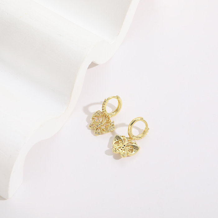 1 paire de boucles d'oreilles pendantes en Zircon avec incrustation de cuivre papillon à la mode