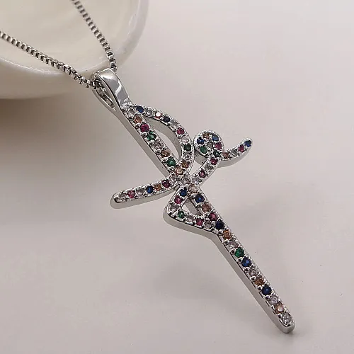 Simple Style Letter Copper Gold Plated Zircon Necklace In Bulk