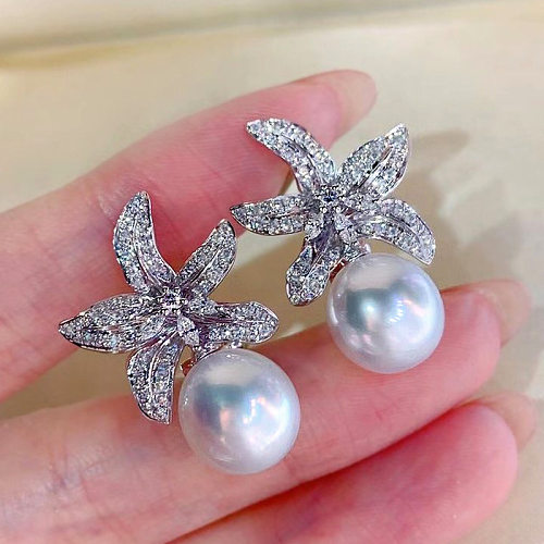 1 Pair Princess Star Copper Inlay Zircon Drop Earrings