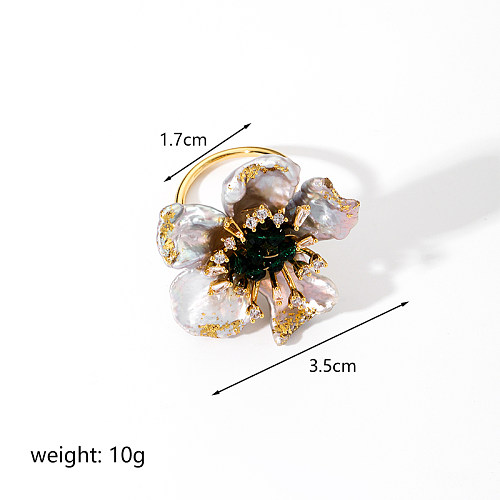 Elegante estilo barroco flor chapeamento de cobre anéis de zircão embutidos