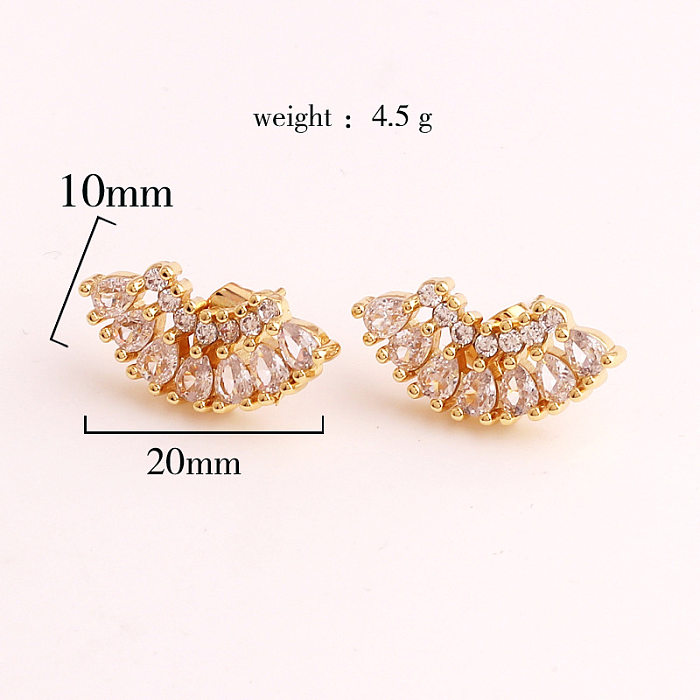 Fashion Sector Copper Inlaid Zircon Ear Studs 1 Pair