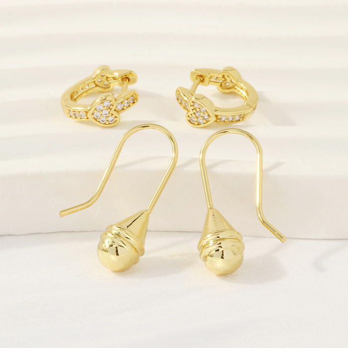 1 Pair Simple Style Water Droplets Heart Shape Plating Inlay Copper Zircon 18K Gold Plated Drop Earrings