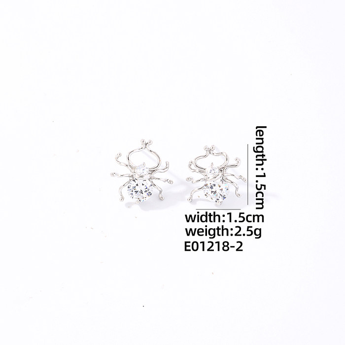 1 Piece Basic Sweet Shiny Geometric Heart Shape Spider Plating Inlay Copper Zircon White Gold Plated Ear Studs