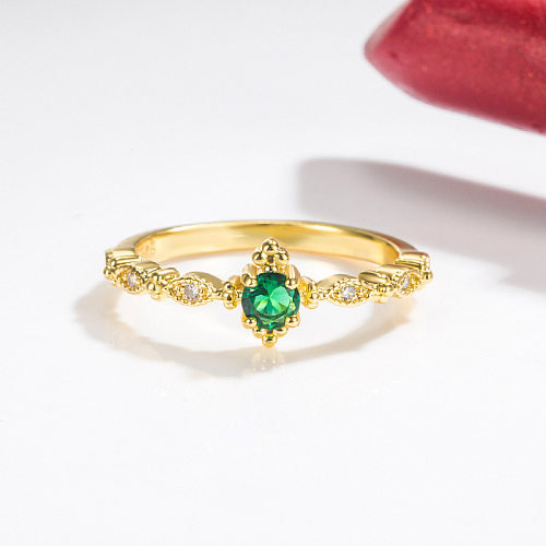 Anel de zircão verde europeu e americano joia de esmeralda em ouro 14k