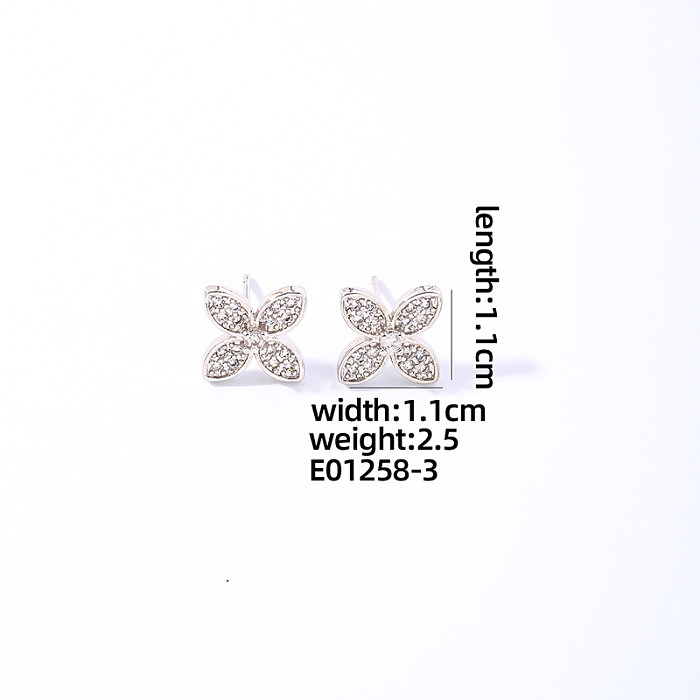 1 Pair Casual Sweet Four Leaf Clover Flower Plating Inlay Copper Zircon White Gold Plated Ear Studs