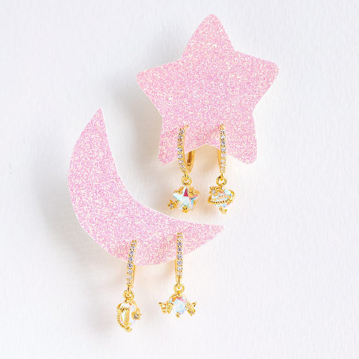 1 Set Lady Star Copper Plating Zircon Earrings