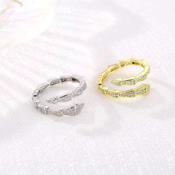 Simple Style Classic Style Geometric Snake Copper Asymmetrical Inlay Zircon Open Rings