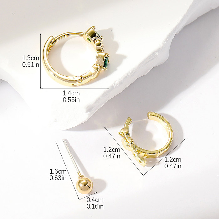 3 Pieces Simple Style Heart Shape Inlay Copper Zircon Ear Studs