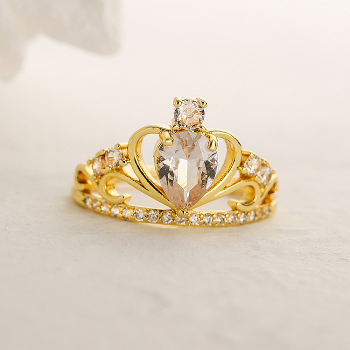 O estilo clássico comuta o anel aberto do zircão folheado ouro do cobre 18K da coroa no volume